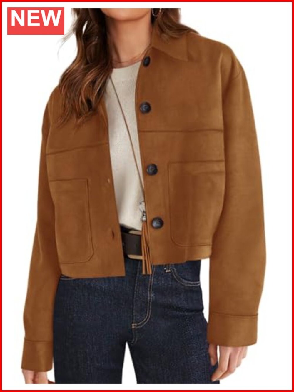 Faux Suede Lightweight Cropped Shacket Jacket for Women